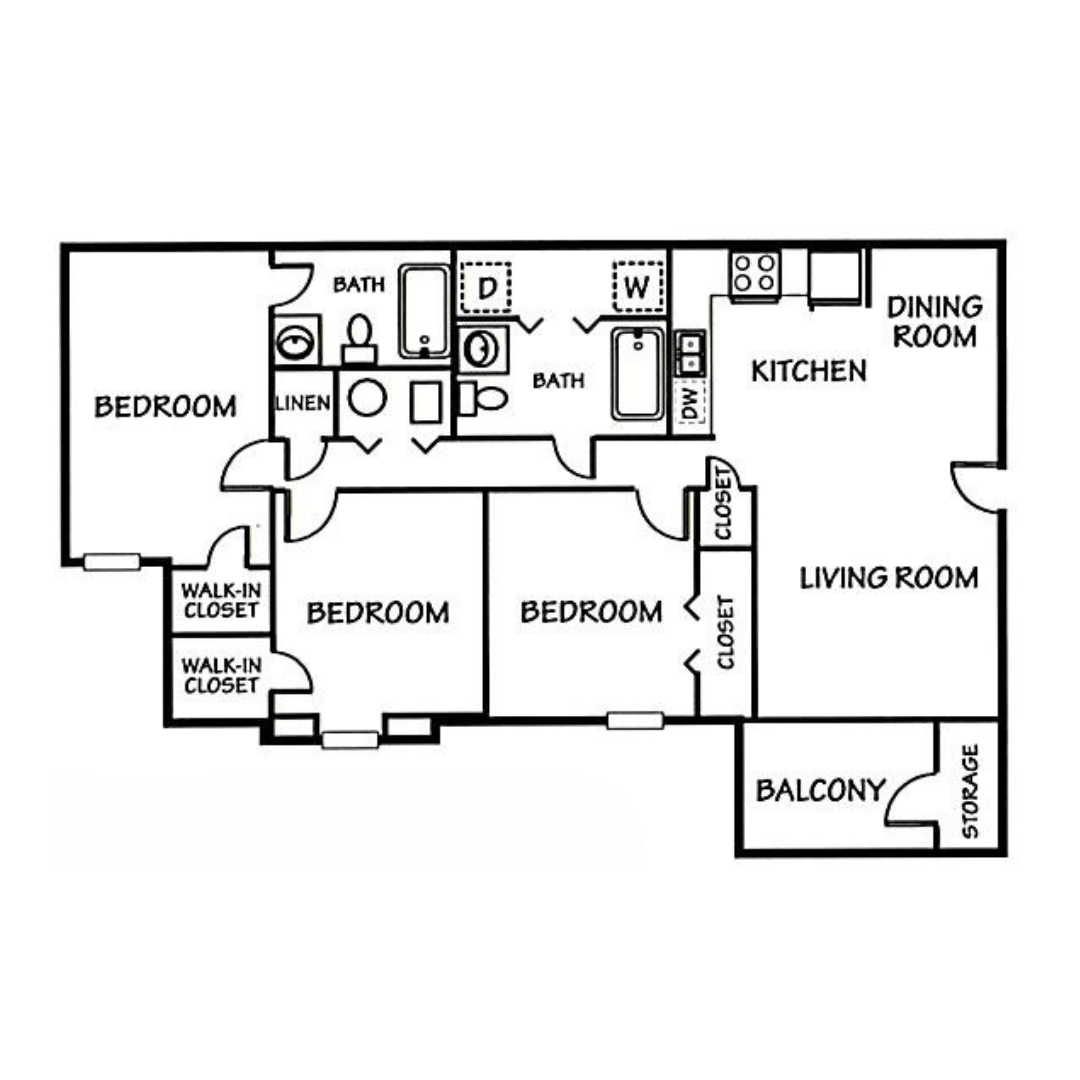 3 Bedroom Floor plan Garden Style